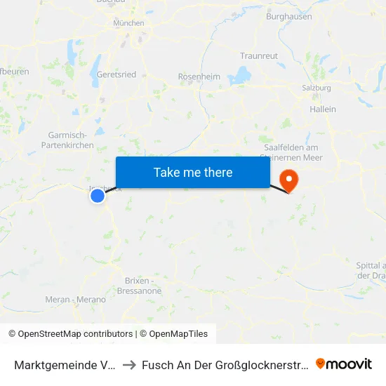 Marktgemeinde Völs to Fusch An Der Großglocknerstraße map