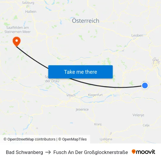 Bad Schwanberg to Fusch An Der Großglocknerstraße map