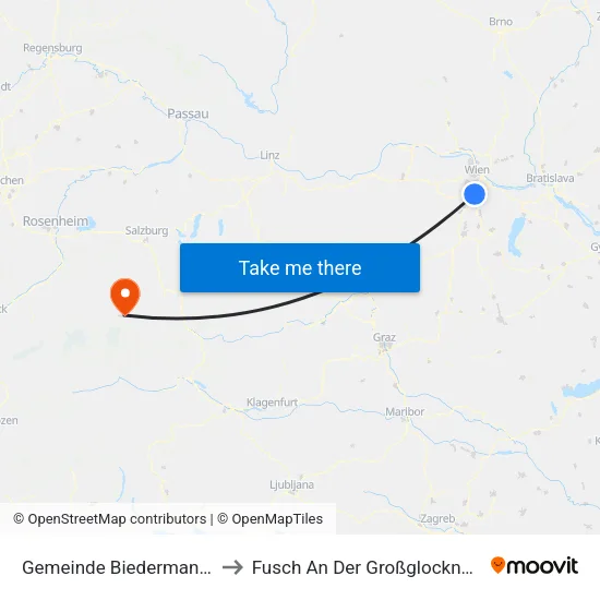 Gemeinde Biedermannsdorf to Fusch An Der Großglocknerstraße map