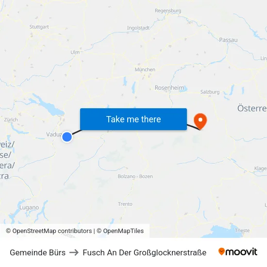 Gemeinde Bürs to Fusch An Der Großglocknerstraße map