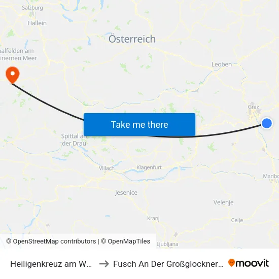 Heiligenkreuz am Waasen to Fusch An Der Großglocknerstraße map