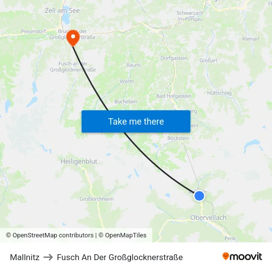 Mallnitz to Fusch An Der Großglocknerstraße map