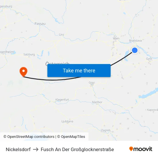 Nickelsdorf to Fusch An Der Großglocknerstraße map