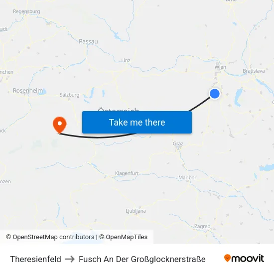 Theresienfeld to Fusch An Der Großglocknerstraße map