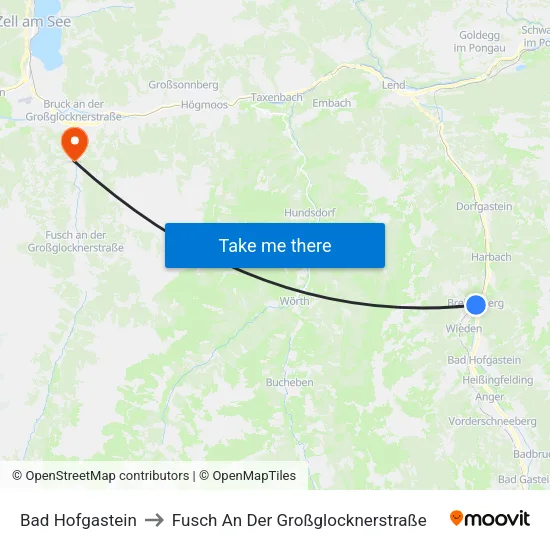 Bad Hofgastein to Fusch An Der Großglocknerstraße map