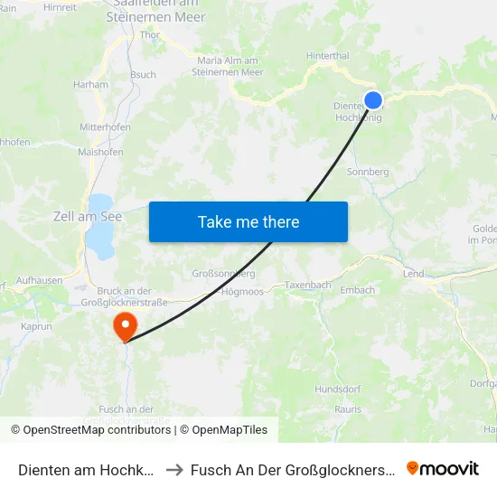 Dienten am Hochkönig to Fusch An Der Großglocknerstraße map