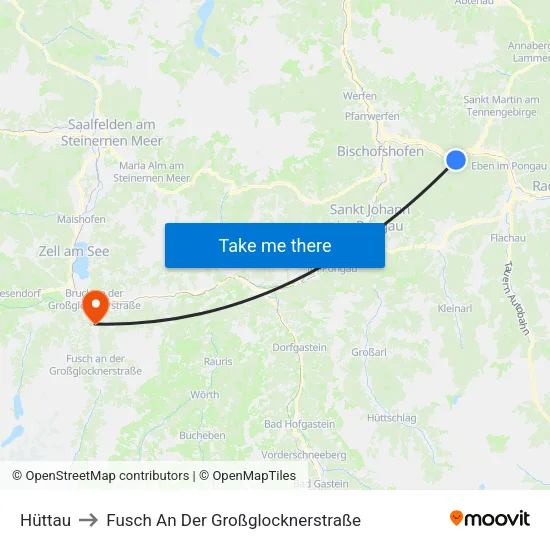 Hüttau to Fusch An Der Großglocknerstraße map