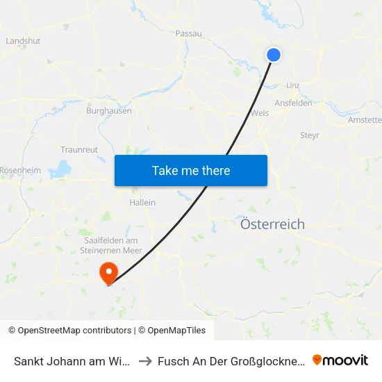 Sankt Johann am Wimberg to Fusch An Der Großglocknerstraße map