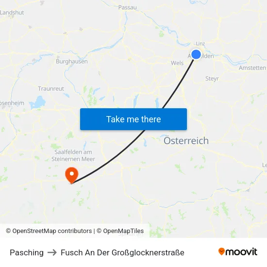 Pasching to Fusch An Der Großglocknerstraße map