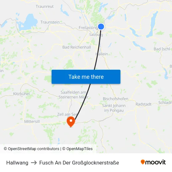 Hallwang to Fusch An Der Großglocknerstraße map