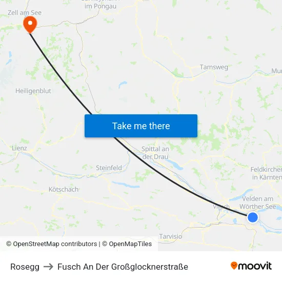 Rosegg to Fusch An Der Großglocknerstraße map