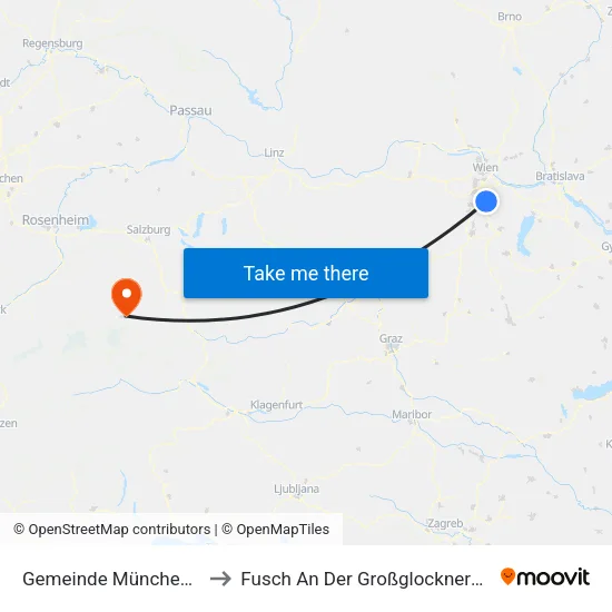 Gemeinde Münchendorf to Fusch An Der Großglocknerstraße map