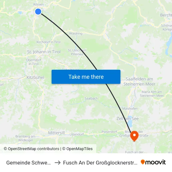 Gemeinde Schwendt to Fusch An Der Großglocknerstraße map