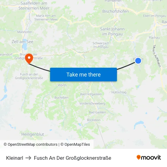 Kleinarl to Fusch An Der Großglocknerstraße map