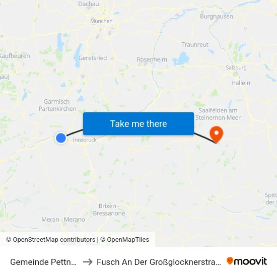Gemeinde Pettnau to Fusch An Der Großglocknerstraße map