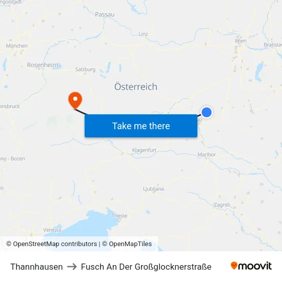 Thannhausen to Fusch An Der Großglocknerstraße map