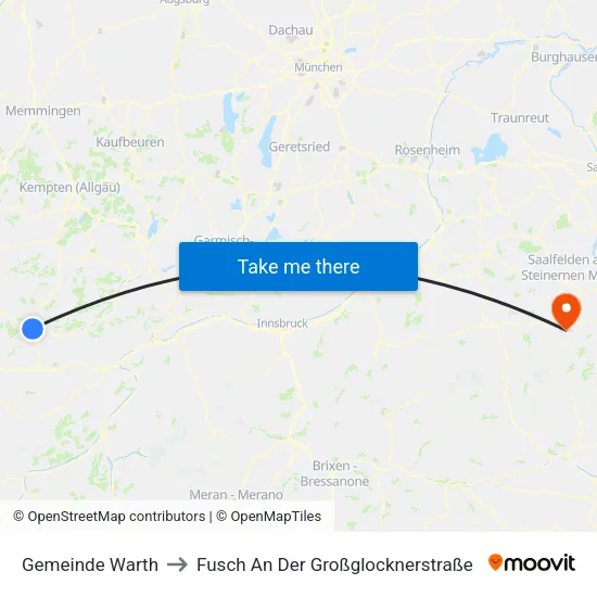 Gemeinde Warth to Fusch An Der Großglocknerstraße map