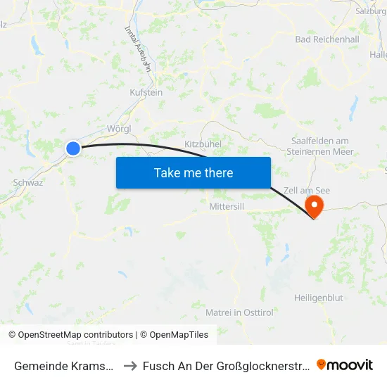Gemeinde Kramsach to Fusch An Der Großglocknerstraße map
