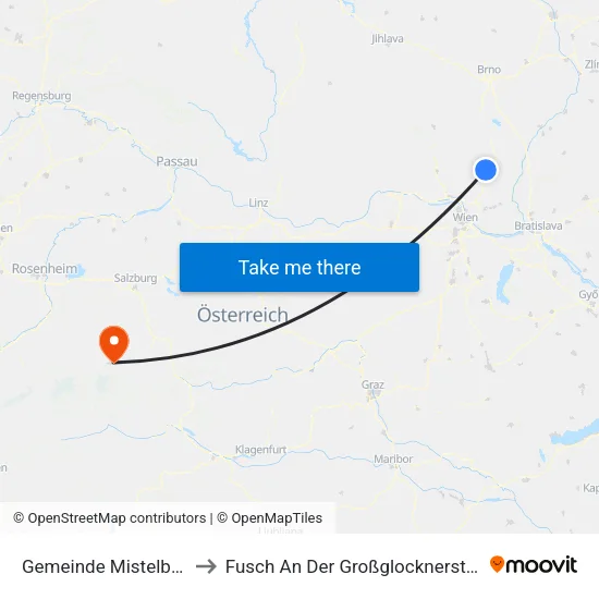 Gemeinde Mistelbach to Fusch An Der Großglocknerstraße map