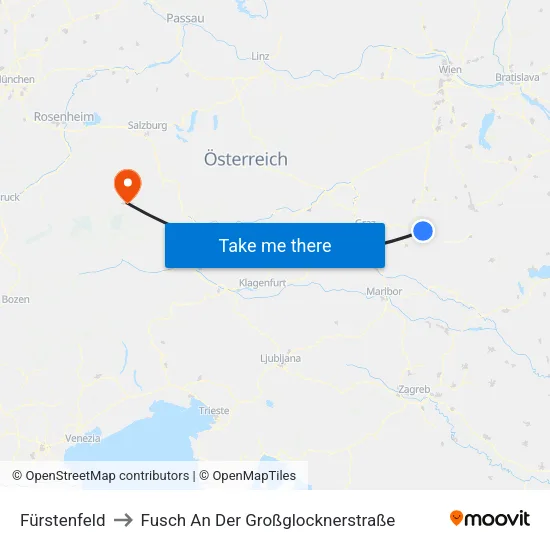 Fürstenfeld to Fusch An Der Großglocknerstraße map