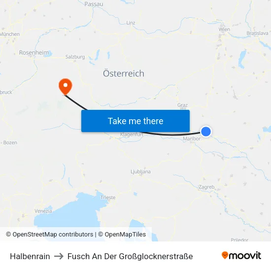 Halbenrain to Fusch An Der Großglocknerstraße map