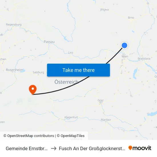 Gemeinde Ernstbrunn to Fusch An Der Großglocknerstraße map