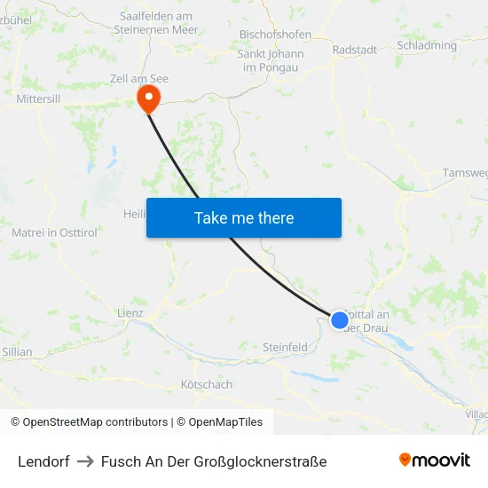 Lendorf to Fusch An Der Großglocknerstraße map