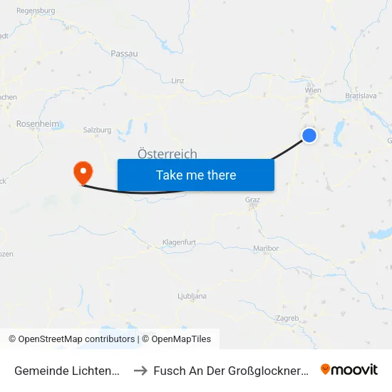 Gemeinde Lichtenwörth to Fusch An Der Großglocknerstraße map