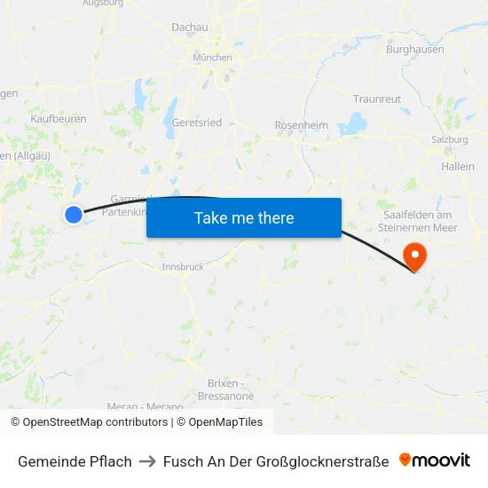 Gemeinde Pflach to Fusch An Der Großglocknerstraße map