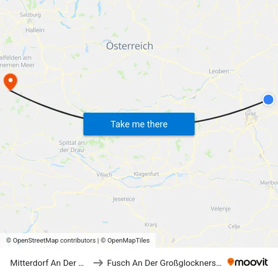 Mitterdorf An Der Raab to Fusch An Der Großglocknerstraße map