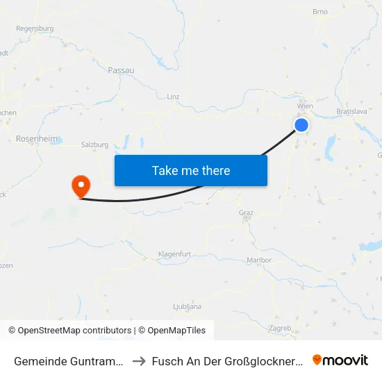 Gemeinde Guntramsdorf to Fusch An Der Großglocknerstraße map