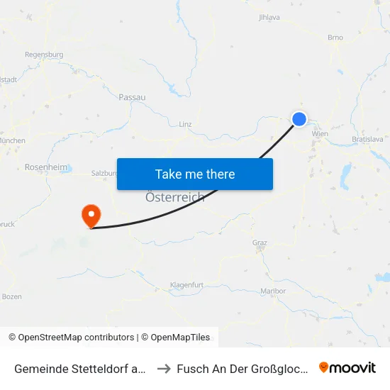 Gemeinde Stetteldorf am Wagram to Fusch An Der Großglocknerstraße map