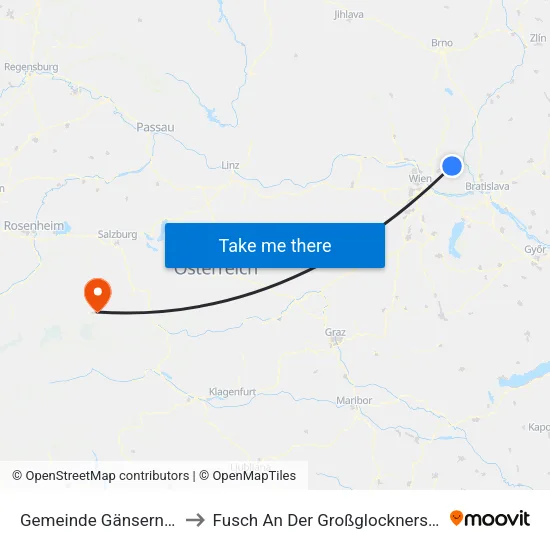 Gemeinde Gänserndorf to Fusch An Der Großglocknerstraße map
