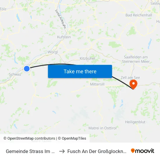 Gemeinde Strass Im Zillertal to Fusch An Der Großglocknerstraße map