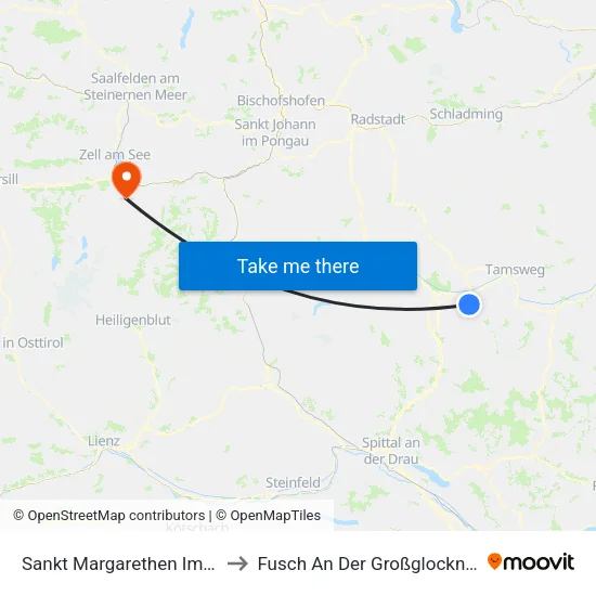 Sankt Margarethen Im Lungau to Fusch An Der Großglocknerstraße map
