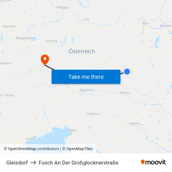 Gleisdorf to Fusch An Der Großglocknerstraße map