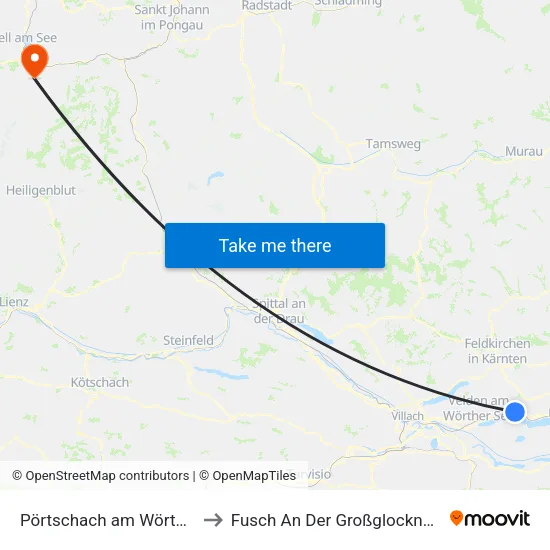 Pörtschach am Wörther See to Fusch An Der Großglocknerstraße map