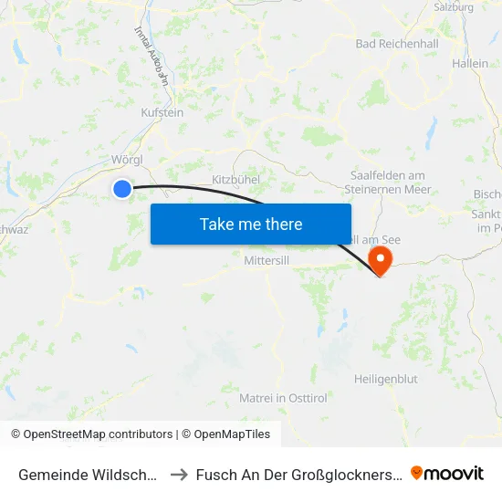 Gemeinde Wildschönau to Fusch An Der Großglocknerstraße map