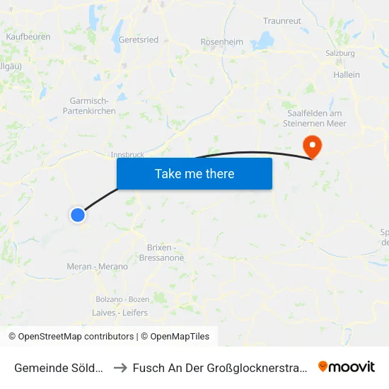 Gemeinde Sölden to Fusch An Der Großglocknerstraße map