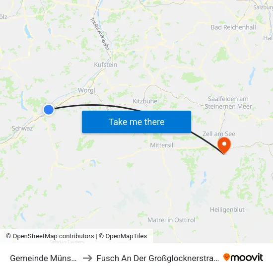 Gemeinde Münster to Fusch An Der Großglocknerstraße map
