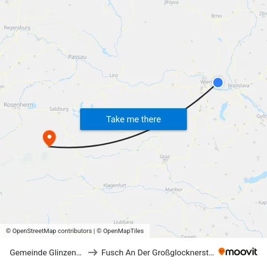 Gemeinde Glinzendorf to Fusch An Der Großglocknerstraße map