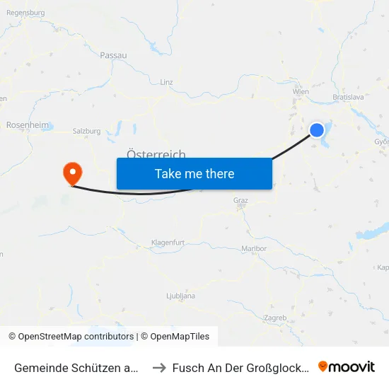 Gemeinde Schützen am Gebirge to Fusch An Der Großglocknerstraße map