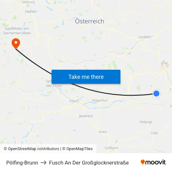 Pölfing-Brunn to Fusch An Der Großglocknerstraße map