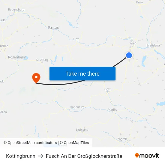 Kottingbrunn to Fusch An Der Großglocknerstraße map