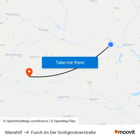 Mariahilf to Fusch An Der Großglocknerstraße map
