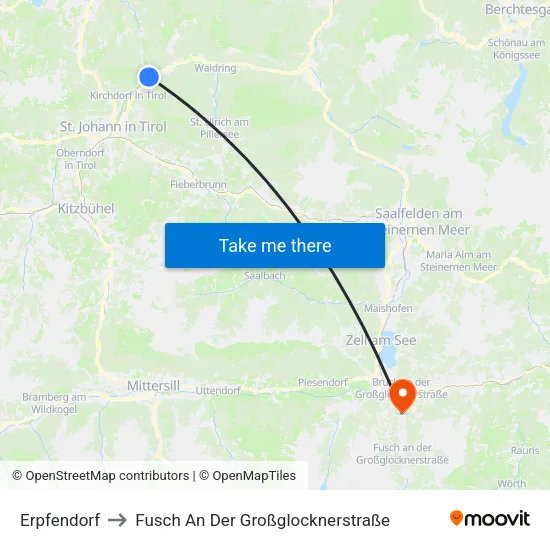 Erpfendorf to Fusch An Der Großglocknerstraße map
