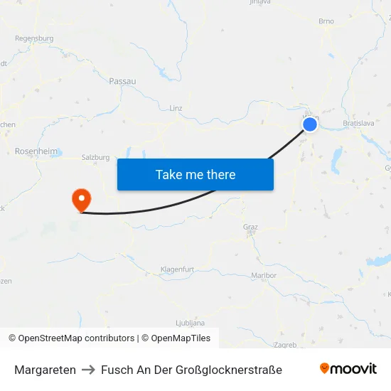 Margareten to Fusch An Der Großglocknerstraße map