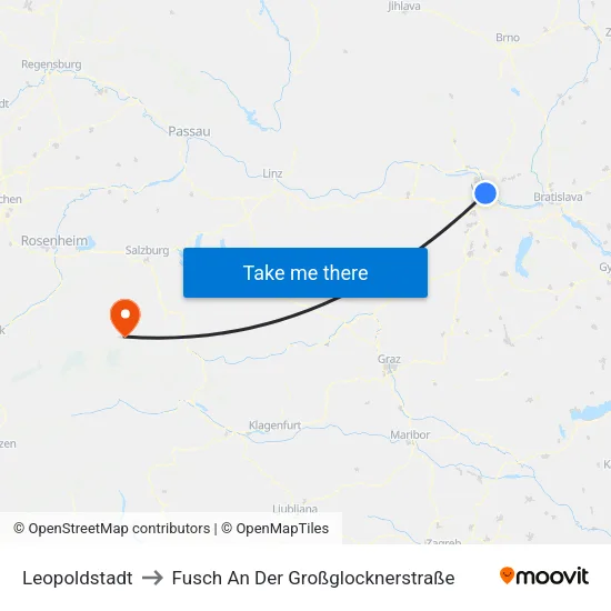Leopoldstadt to Fusch An Der Großglocknerstraße map