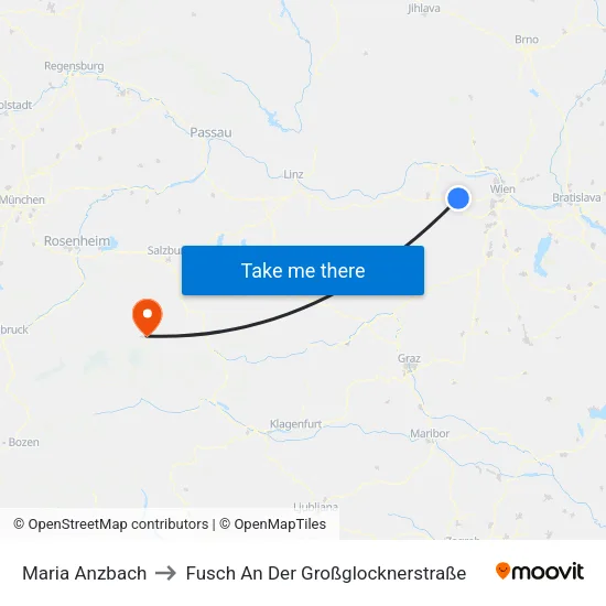Maria Anzbach to Fusch An Der Großglocknerstraße map