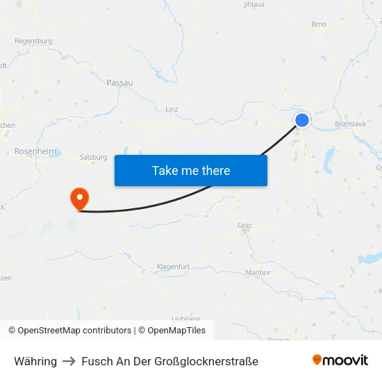 Währing to Fusch An Der Großglocknerstraße map